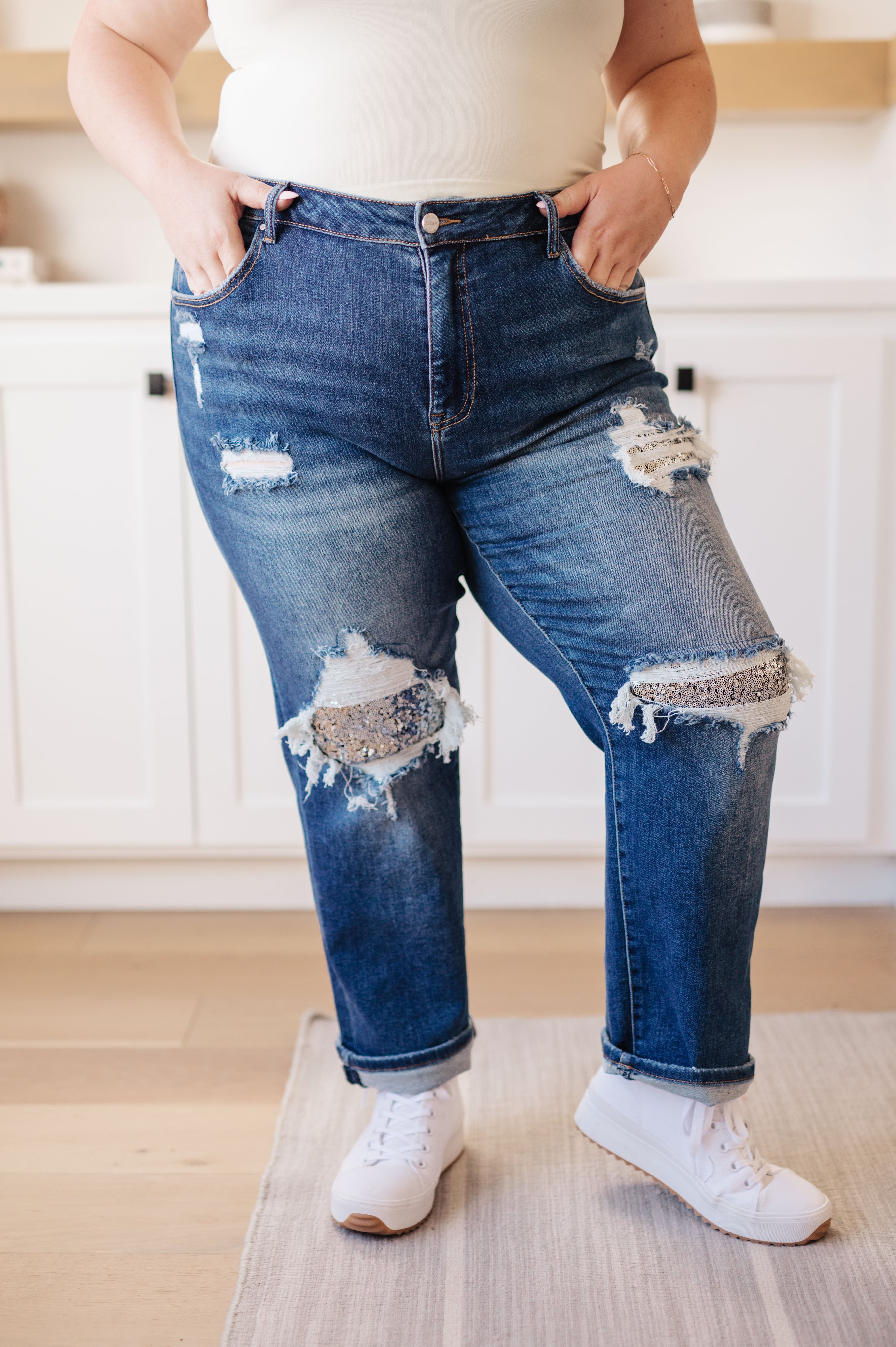 Risen Mary Medium Denim Splatter Jeans