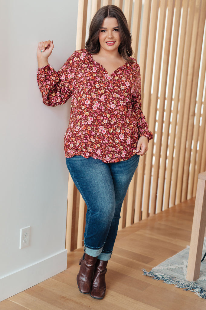 Sunday Brunch Blouse in Rust Floral-Womens-Timber Brooke Boutique, Online Women's Fashion Boutique in Amarillo, Texas