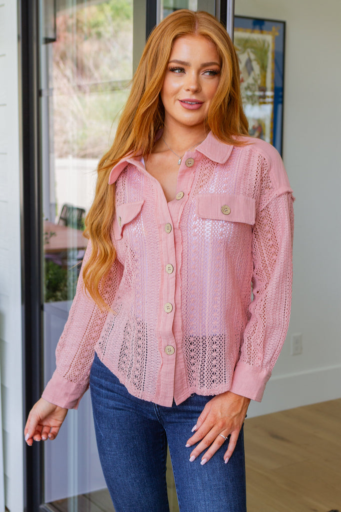 Sweeter Than Nectar Lace Button Down in Rose-Womens-Timber Brooke Boutique, Online Women's Fashion Boutique in Amarillo, Texas