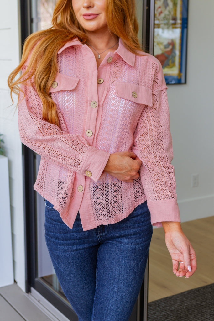 Sweeter Than Nectar Lace Button Down in Rose-Womens-Timber Brooke Boutique, Online Women's Fashion Boutique in Amarillo, Texas