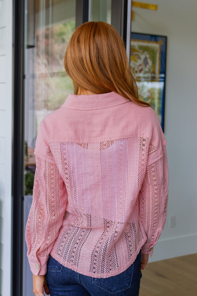 Sweeter Than Nectar Lace Button Down in Rose-Womens-Timber Brooke Boutique, Online Women's Fashion Boutique in Amarillo, Texas