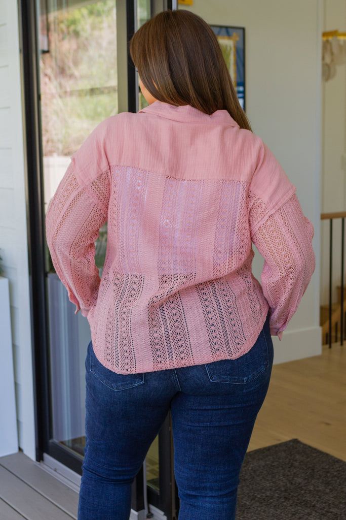 Sweeter Than Nectar Lace Button Down in Rose-Womens-Timber Brooke Boutique, Online Women's Fashion Boutique in Amarillo, Texas