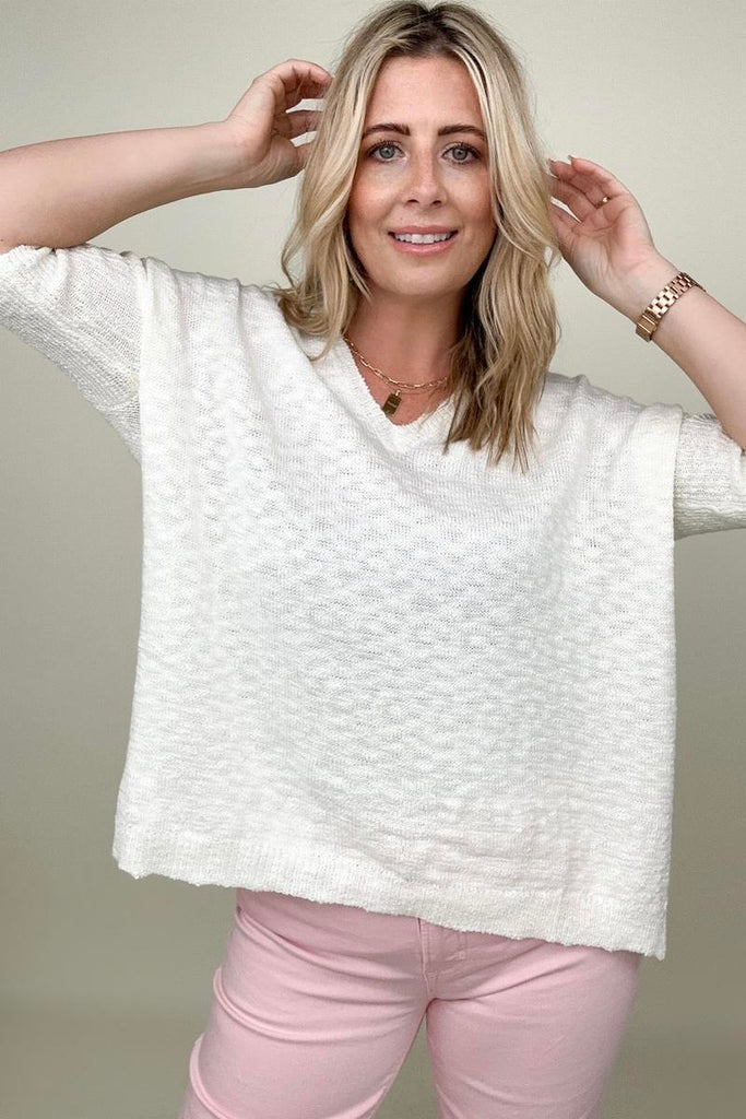 Davi & Dani Wide Neck Oversized Loose Knit Top-Sweaters-Timber Brooke Boutique, Online Women's Fashion Boutique in Amarillo, Texas