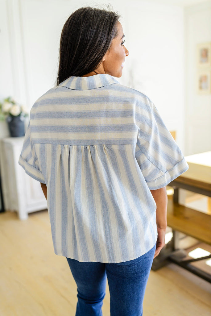 Tailored to Relax Striped Button Down-Short Sleeve Top-Timber Brooke Boutique, Online Women's Fashion Boutique in Amarillo, Texas