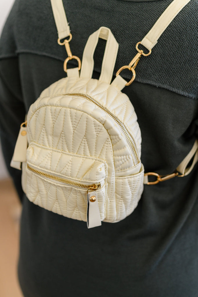 Take It With You Quilted Mini Backpack in Cream-Womens-Timber Brooke Boutique, Online Women's Fashion Boutique in Amarillo, Texas