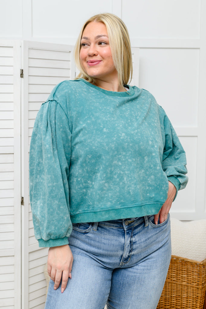 Tied Up In Cuteness Mineral Wash Sweater in Teal-Womens-Timber Brooke Boutique, Online Women's Fashion Boutique in Amarillo, Texas