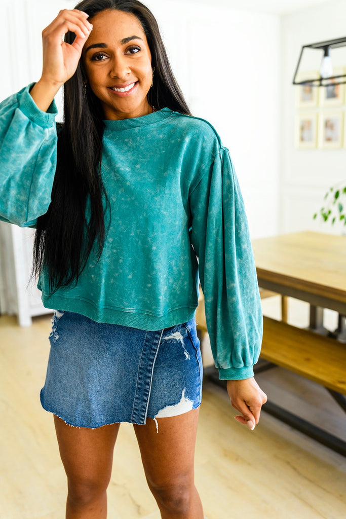 Tied Up In Cuteness Mineral Wash Sweater in Teal-Sweaters-Timber Brooke Boutique, Online Women's Fashion Boutique in Amarillo, Texas