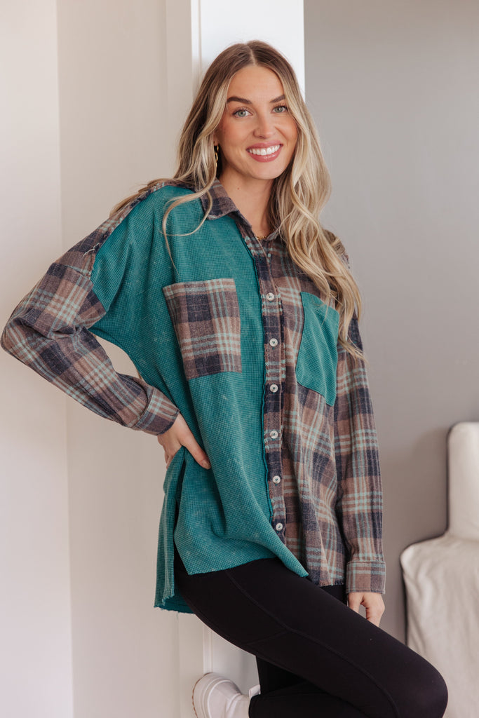 Tied for Time Thermal Plaid Button Up-Womens-Timber Brooke Boutique, Online Women's Fashion Boutique in Amarillo, Texas