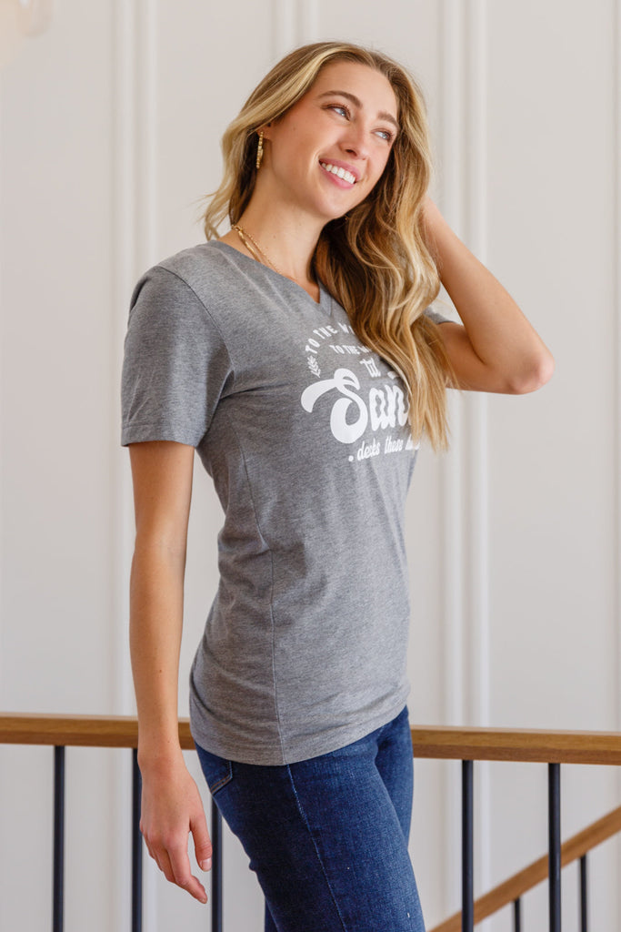 To The Window Graphic V Neck Tee In Gray-Womens-Timber Brooke Boutique, Online Women's Fashion Boutique in Amarillo, Texas