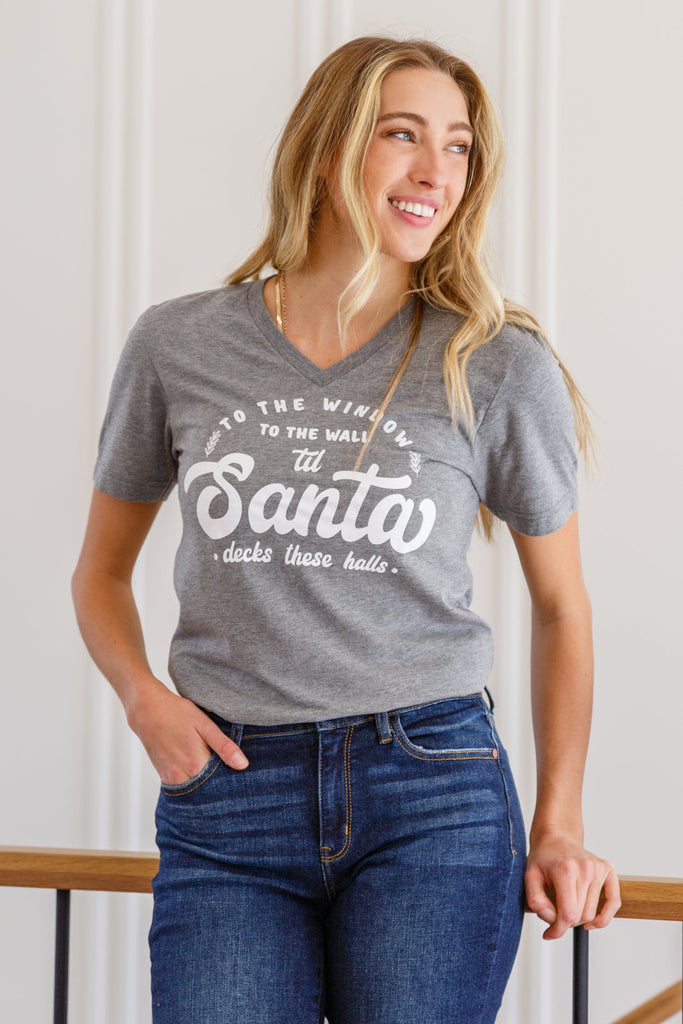 To The Window Graphic V Neck Tee In Gray-Womens-Timber Brooke Boutique, Online Women's Fashion Boutique in Amarillo, Texas