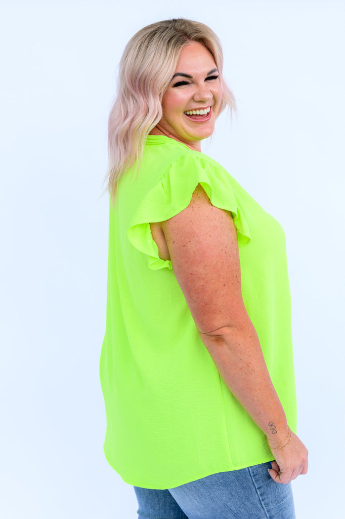 Under Neon Lights Ruffle Sleeve Top-Womens-Timber Brooke Boutique, Online Women's Fashion Boutique in Amarillo, Texas