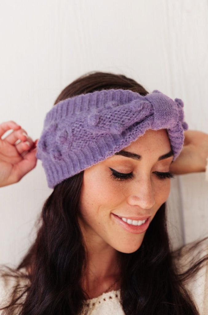 Pom Knit Head Wrap In Periwinkle-Womens-Timber Brooke Boutique, Online Women's Fashion Boutique in Amarillo, Texas