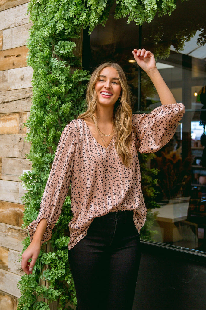 Vivian Satin Blouse in Rose Gold-Womens-Timber Brooke Boutique, Online Women's Fashion Boutique in Amarillo, Texas