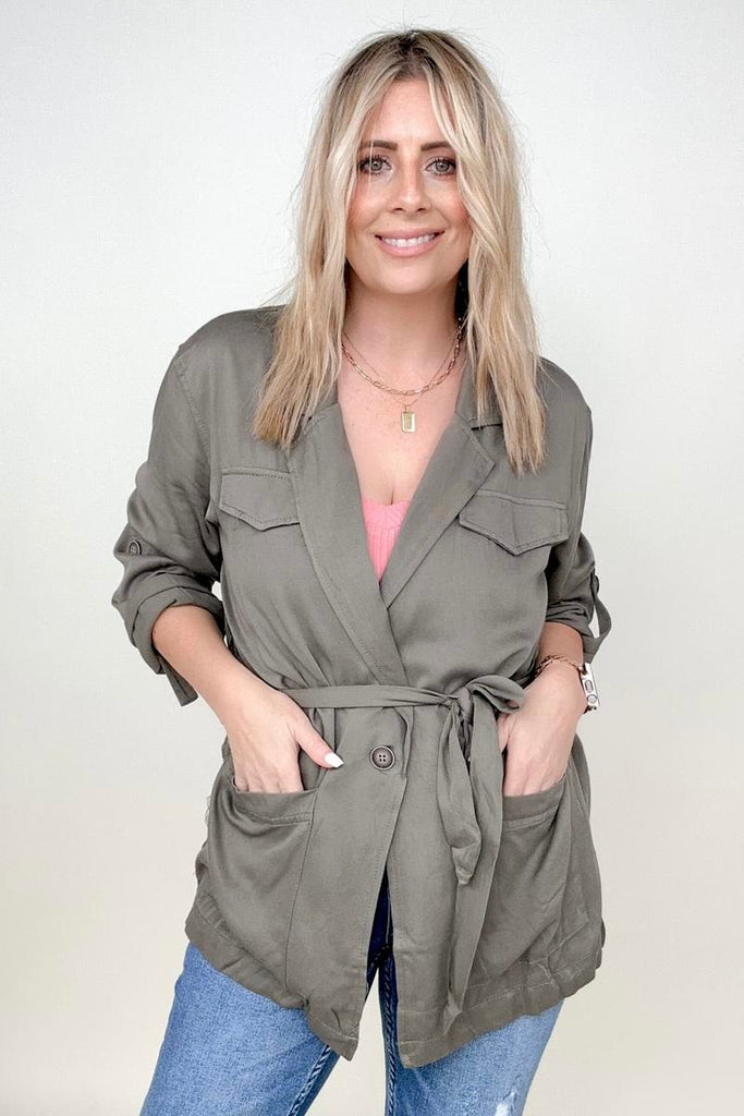 Hayden Los Angeles Womens Belted Cargo Jacket-Jackets-Timber Brooke Boutique, Online Women's Fashion Boutique in Amarillo, Texas
