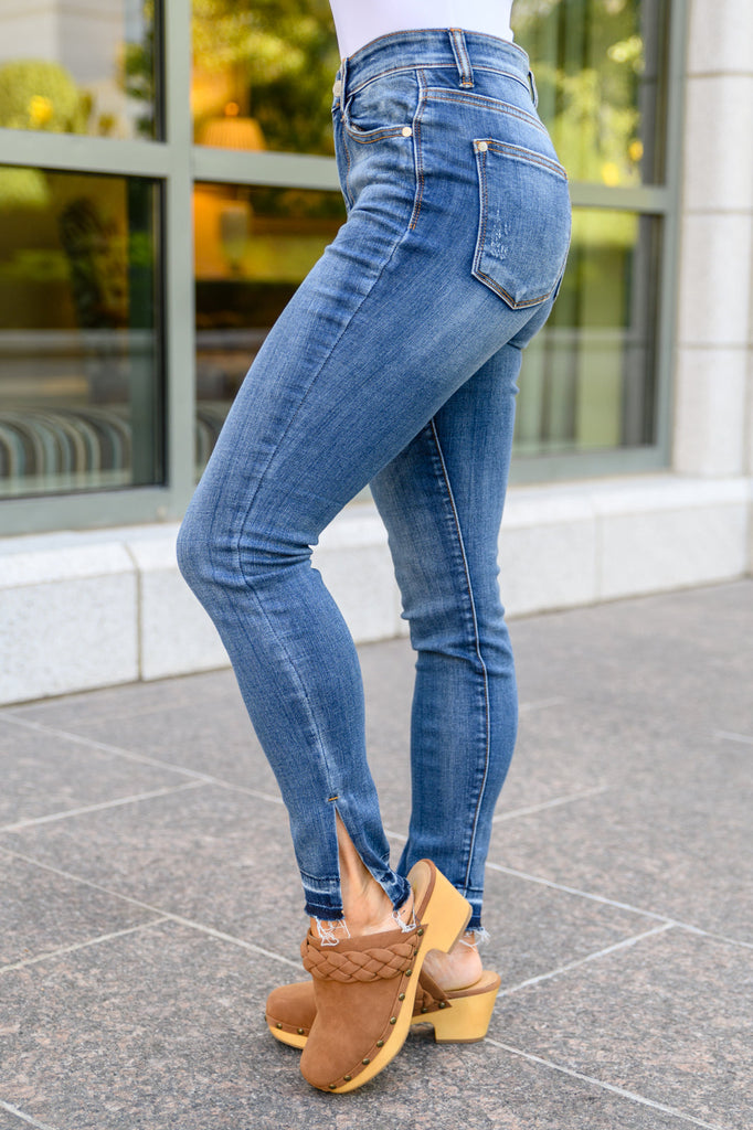 Winona Released Hem Side Slit Skinnies-Womens-Timber Brooke Boutique, Online Women's Fashion Boutique in Amarillo, Texas
