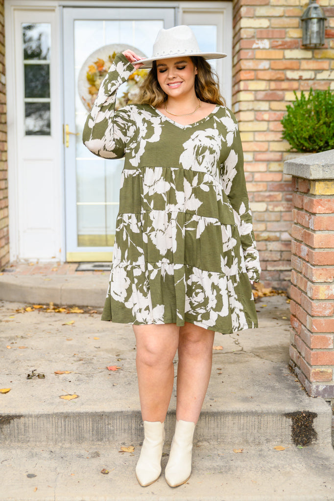 Worthwhile Moment Floral Tiered Dress In Olive-Womens-Timber Brooke Boutique, Online Women's Fashion Boutique in Amarillo, Texas