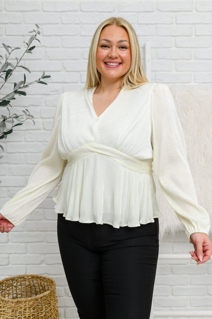 Xanidu Long Sleeve V Neck Blouse in White-Womens-Timber Brooke Boutique, Online Women's Fashion Boutique in Amarillo, Texas