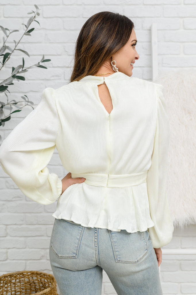 Xanidu Long Sleeve V Neck Blouse in White-Womens-Timber Brooke Boutique, Online Women's Fashion Boutique in Amarillo, Texas