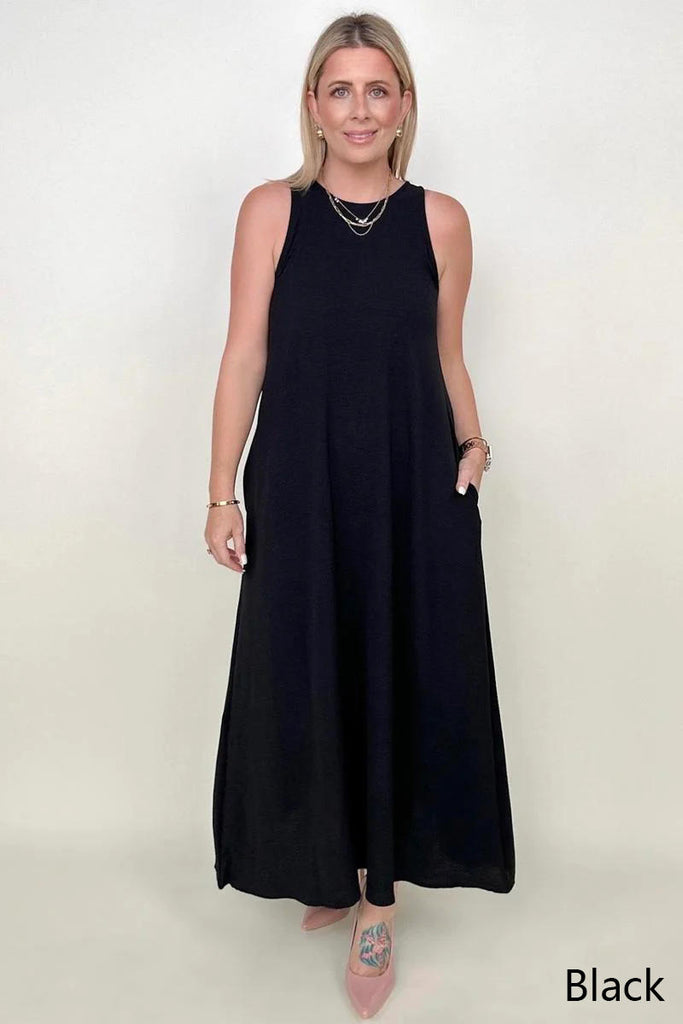 Be Stage Sleeveless Airflow A-Line Maxi Dress-Maxi Dresses-Timber Brooke Boutique, Online Women's Fashion Boutique in Amarillo, Texas