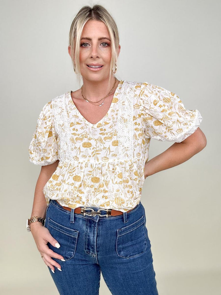 Hayden Los Angeles Womens Floral Lace Puff Sleeve Tunic Top-Blouses-Timber Brooke Boutique, Online Women's Fashion Boutique in Amarillo, Texas