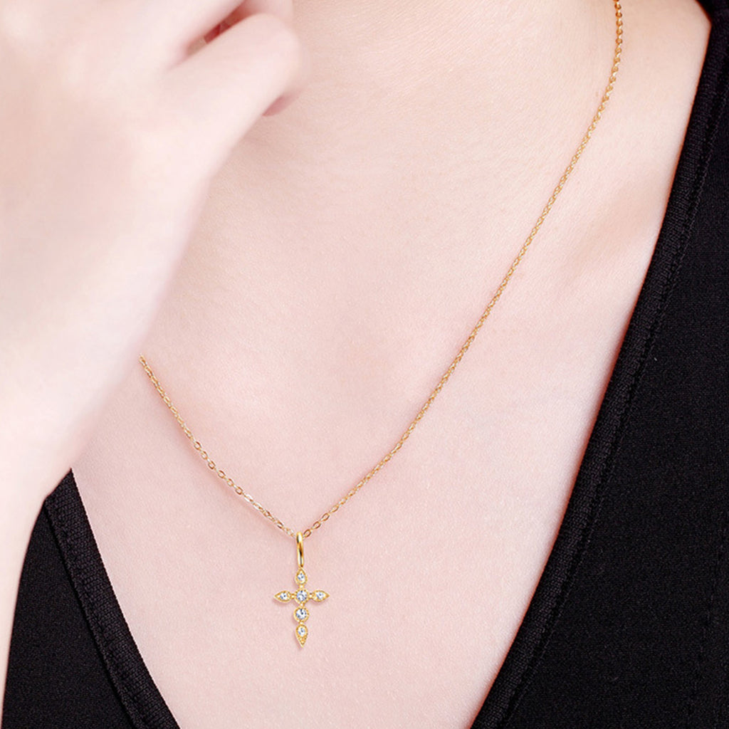 925 Sterling Silver Moissanite Cross Pendant Necklace-Timber Brooke Boutique, Online Women's Fashion Boutique in Amarillo, Texas