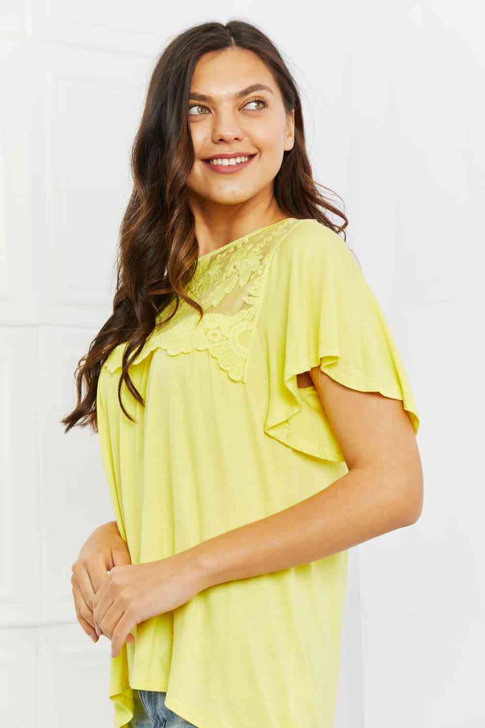 Culture Code Ready To Go Full Size Lace Embroidered Top in Yellow Mousse-Timber Brooke Boutique, Online Women's Fashion Boutique in Amarillo, Texas
