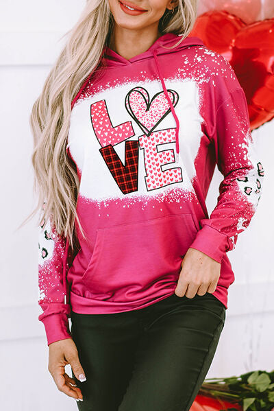 LOVE Heart Drawstring Dropped Shoulder Hoodie-Timber Brooke Boutique, Online Women's Fashion Boutique in Amarillo, Texas
