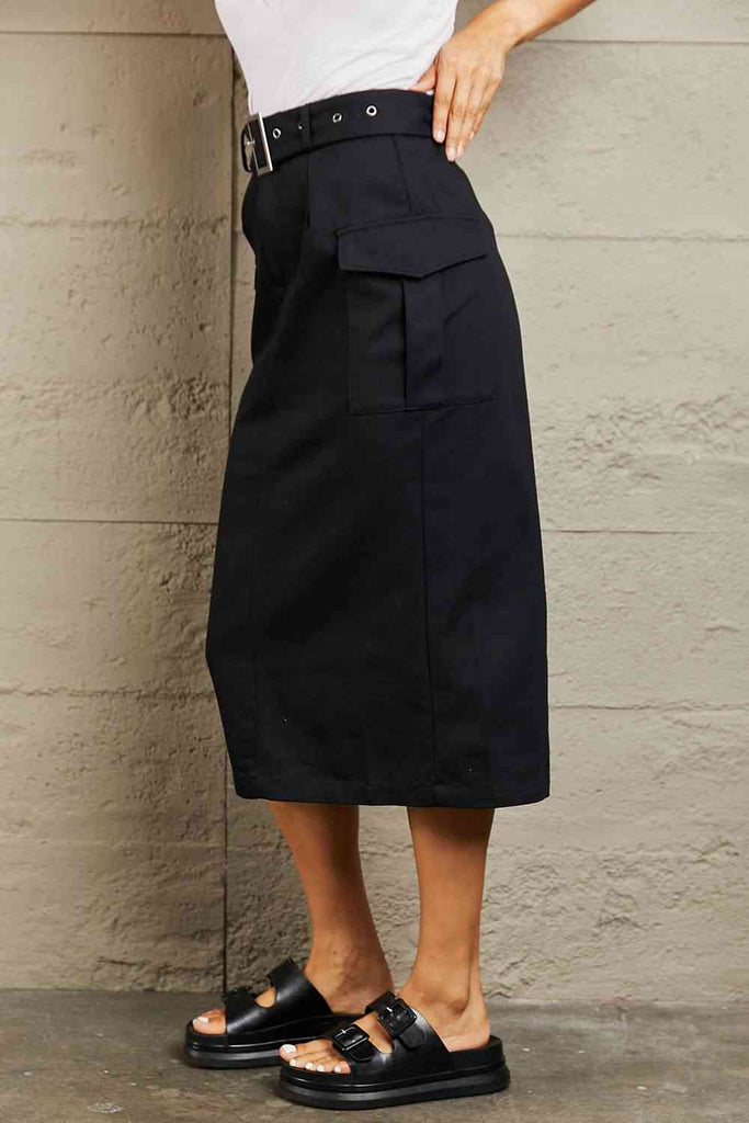 HYFVE Professional Poise Buckled Midi Skirt-Timber Brooke Boutique, Online Women's Fashion Boutique in Amarillo, Texas