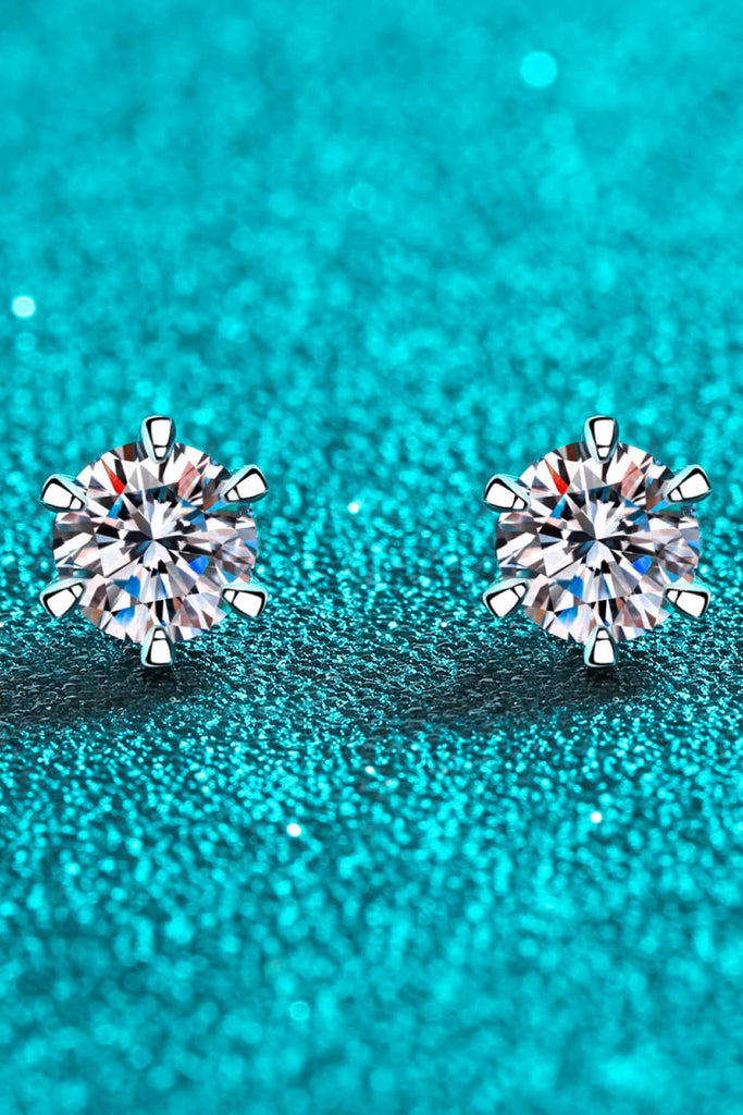 1 Carat Moissanite Rhodium-Plated Stud Earrings-Timber Brooke Boutique, Online Women's Fashion Boutique in Amarillo, Texas