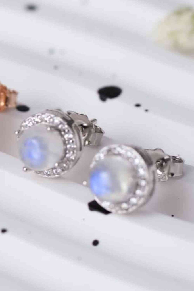 High Quality Natural Moonstone 925 Sterling Silver Stud Earrings-Timber Brooke Boutique, Online Women's Fashion Boutique in Amarillo, Texas