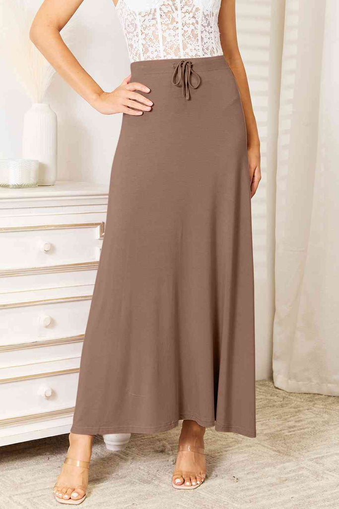 Double Take Full Size Soft Rayon Drawstring Waist Maxi Skirt Rayon-Skirts-Timber Brooke Boutique, Online Women's Fashion Boutique in Amarillo, Texas