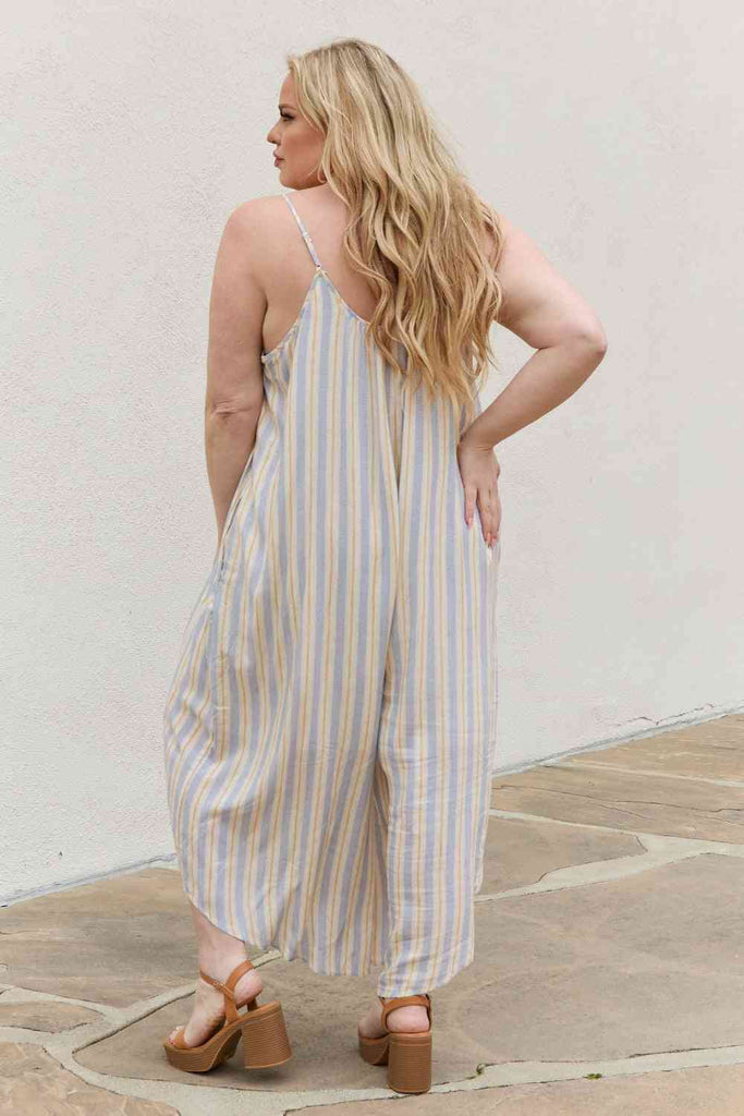 HEYSON Full Size Multi Colored Striped Jumpsuit with Pockets-Timber Brooke Boutique, Online Women's Fashion Boutique in Amarillo, Texas