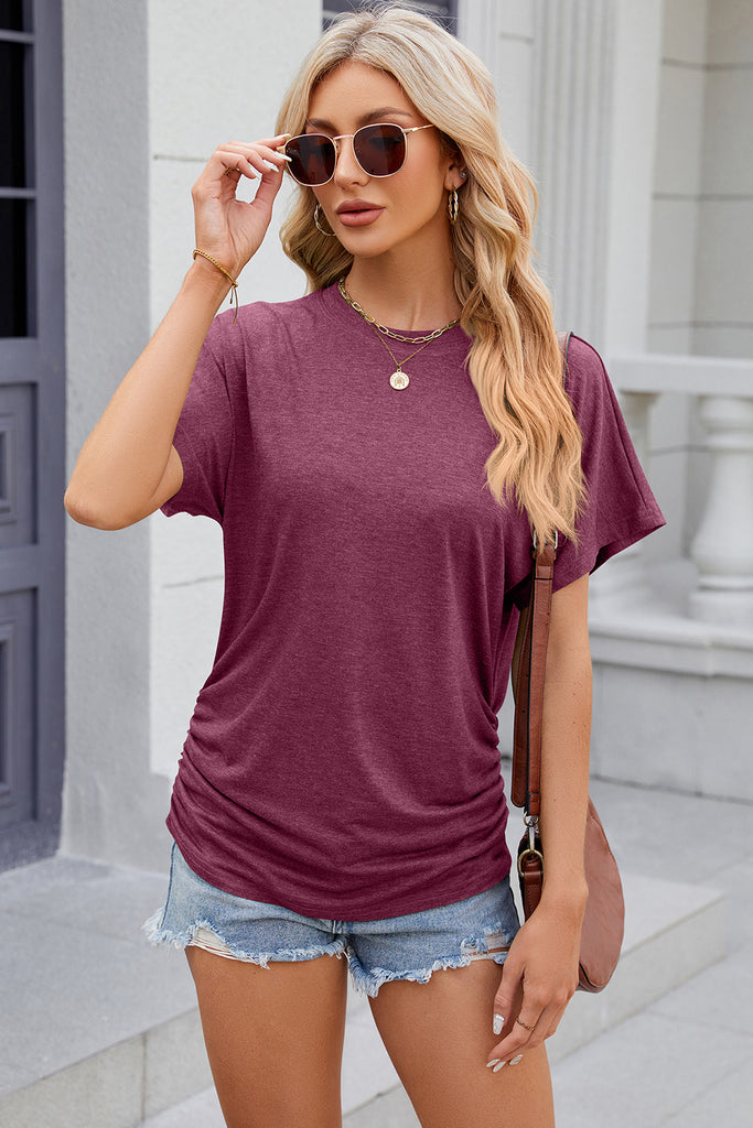 Round Neck Flutter Sleeve T-Shirt-Timber Brooke Boutique, Online Women's Fashion Boutique in Amarillo, Texas