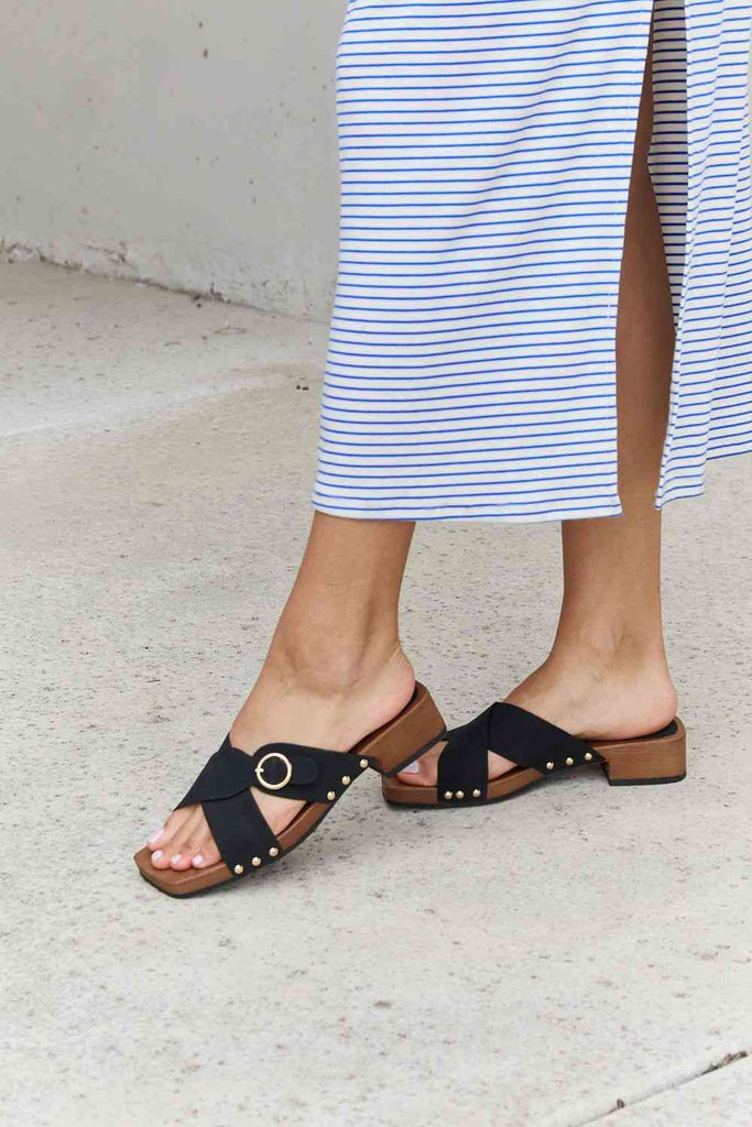 Forever Link Square Toe Cross Strap Buckle Clog Sandal in Black-Timber Brooke Boutique, Online Women's Fashion Boutique in Amarillo, Texas