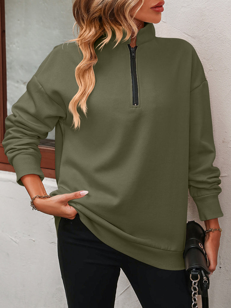 Zip-Up Dropped Shoulder Sweatshirt-Timber Brooke Boutique, Online Women's Fashion Boutique in Amarillo, Texas