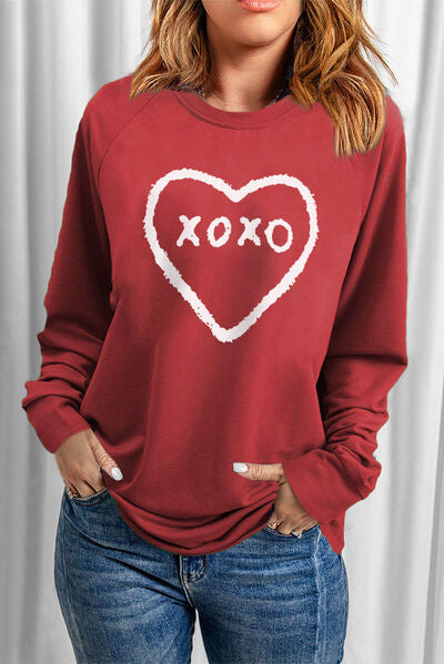 XOXO Heart Round Neck Sweatshirt-Timber Brooke Boutique, Online Women's Fashion Boutique in Amarillo, Texas