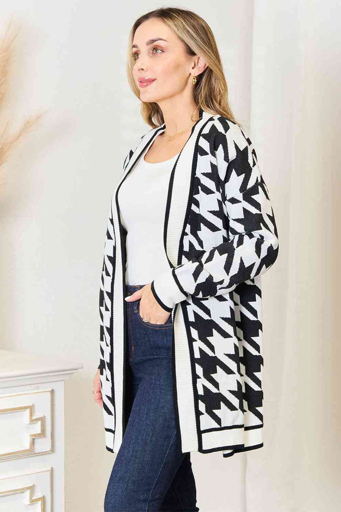 Woven Right Houndstooth Open Front Longline Cardigan-Cardigans and Wraps-Timber Brooke Boutique, Online Women's Fashion Boutique in Amarillo, Texas