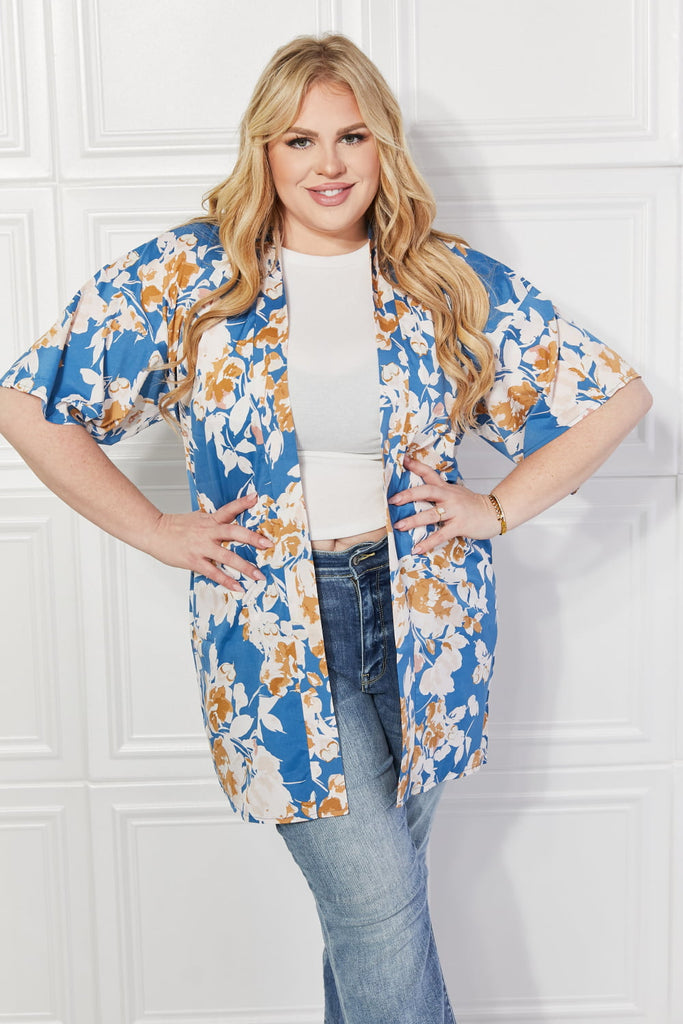 Justin Taylor Time To Grow Floral Kimono in Chambray-Timber Brooke Boutique, Online Women's Fashion Boutique in Amarillo, Texas