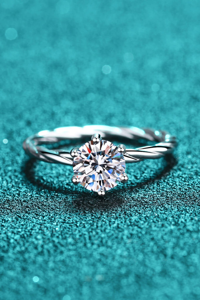 1 Carat Moissanite 6-Prong Twisted Ring-Timber Brooke Boutique, Online Women's Fashion Boutique in Amarillo, Texas