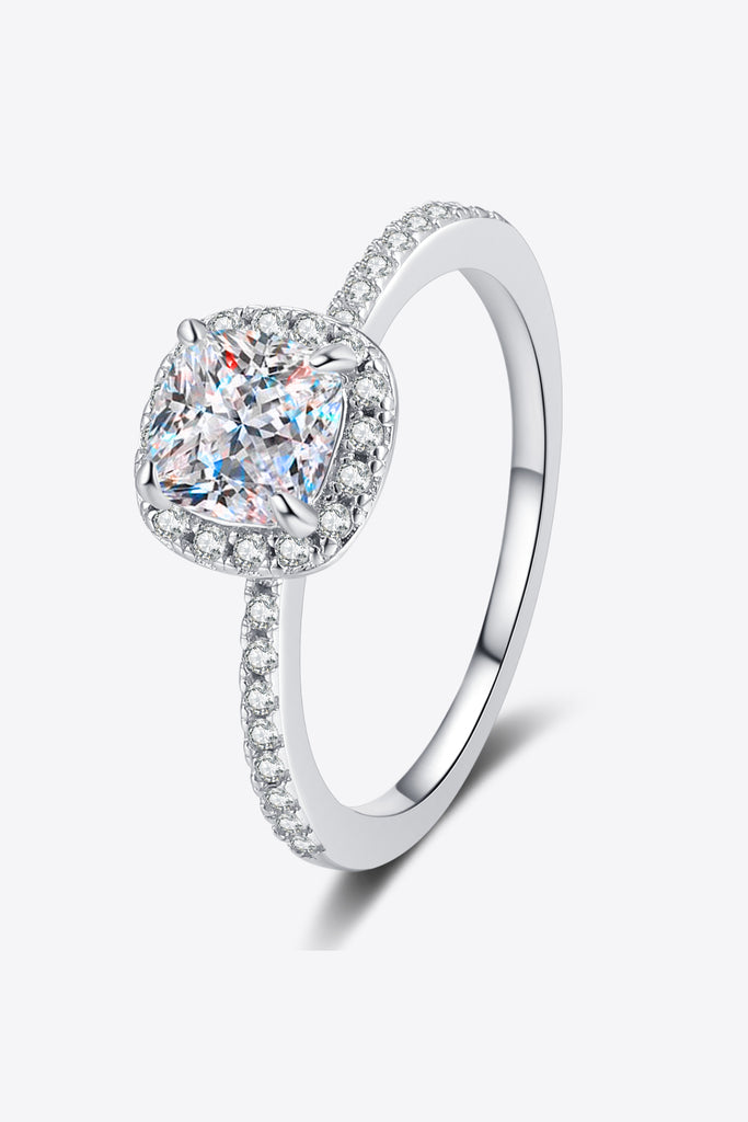 1 Carat Moissanite 925 Sterling Silver Halo Ring-Timber Brooke Boutique, Online Women's Fashion Boutique in Amarillo, Texas
