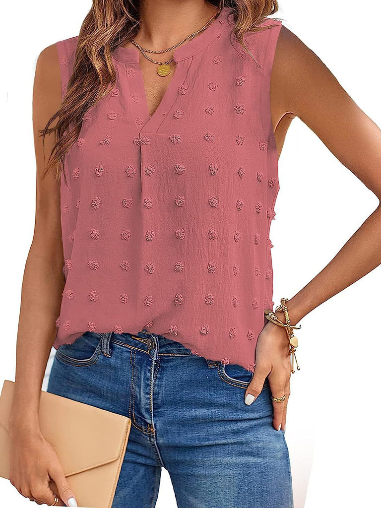 Swiss Dot Notched Tank-Timber Brooke Boutique, Online Women's Fashion Boutique in Amarillo, Texas