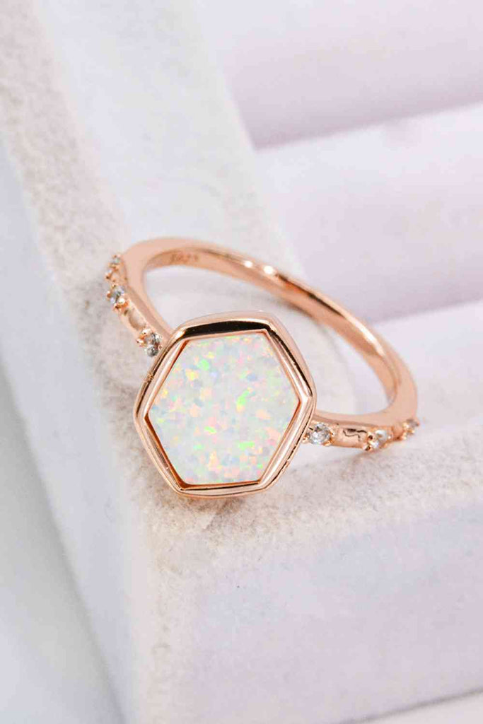 Opal Hexagon 925 Sterling Silver Ring-Timber Brooke Boutique, Online Women's Fashion Boutique in Amarillo, Texas