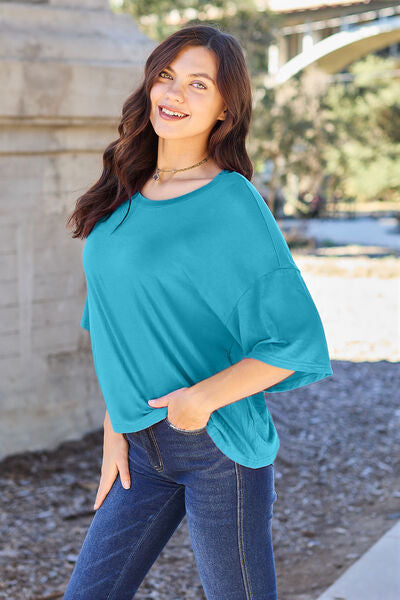 Basic Bae Full Size Round Neck Drop Shoulder T-Shirt-Timber Brooke Boutique, Online Women's Fashion Boutique in Amarillo, Texas