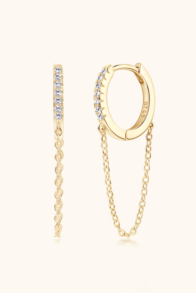 Moissanite 925 Sterling Silver Huggie Earrings with Chain-Timber Brooke Boutique, Online Women's Fashion Boutique in Amarillo, Texas