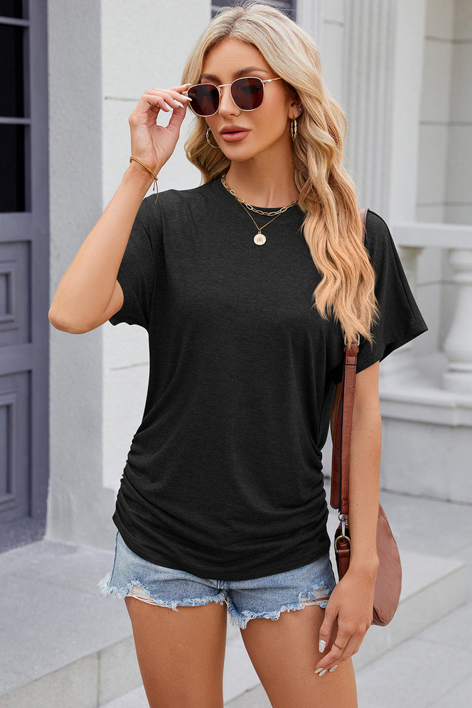 Round Neck Flutter Sleeve T-Shirt-Timber Brooke Boutique, Online Women's Fashion Boutique in Amarillo, Texas