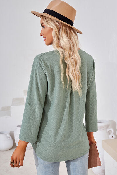 Notched Roll-Tab Sleeve T-Shirt-Timber Brooke Boutique, Online Women's Fashion Boutique in Amarillo, Texas