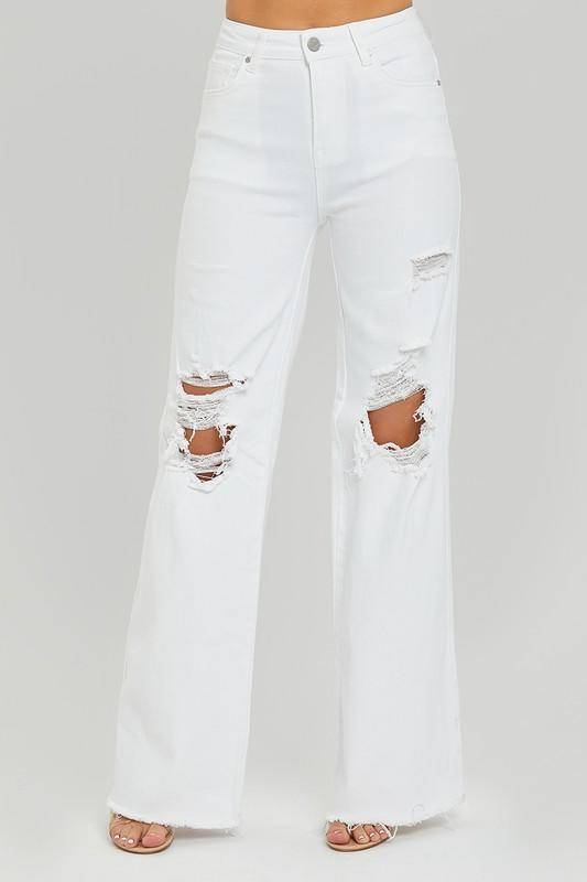 Risen High Rise Distressed Wide Leg Dad Jeans-Jeans-Timber Brooke Boutique, Online Women's Fashion Boutique in Amarillo, Texas