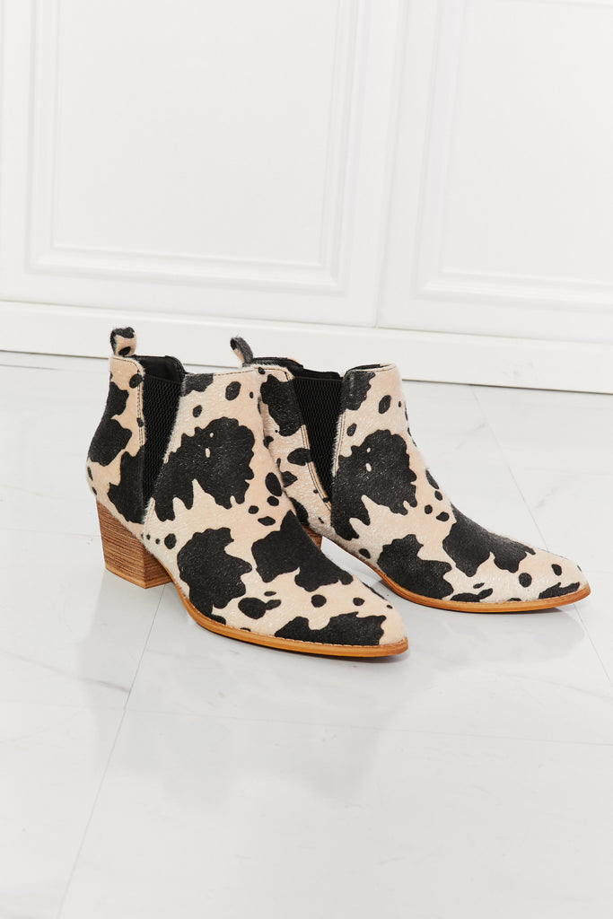 MMShoes Back At It Point Toe Bootie in Beige Cow Print-Timber Brooke Boutique, Online Women's Fashion Boutique in Amarillo, Texas