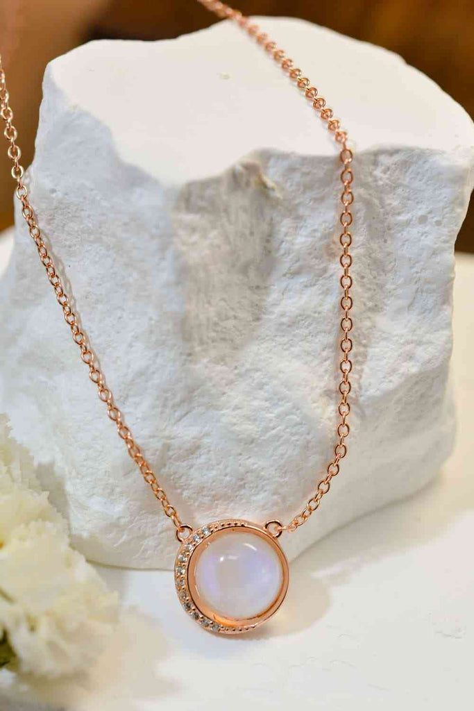 High Quality Natural Moonstone 18K Rose Gold-Plated 925 Sterling Silver Necklace-Timber Brooke Boutique, Online Women's Fashion Boutique in Amarillo, Texas