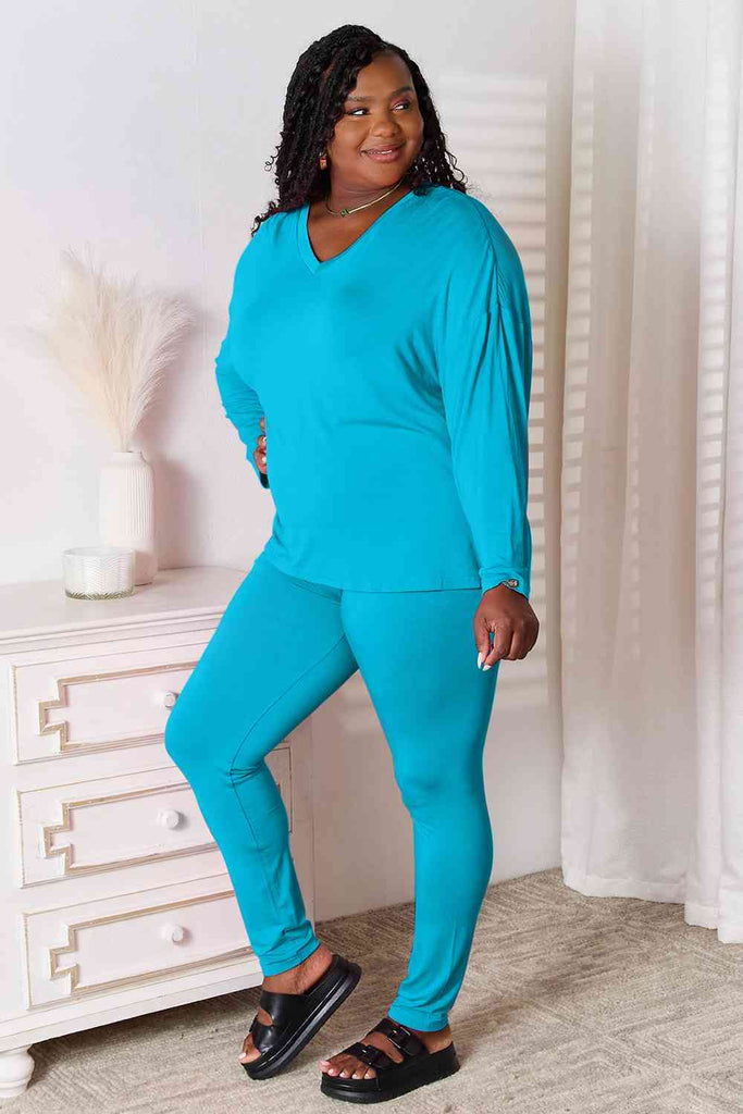 Basic Bae Full Size V-Neck Soft Rayon Long Sleeve Top and Pants Lounge Set-Timber Brooke Boutique, Online Women's Fashion Boutique in Amarillo, Texas